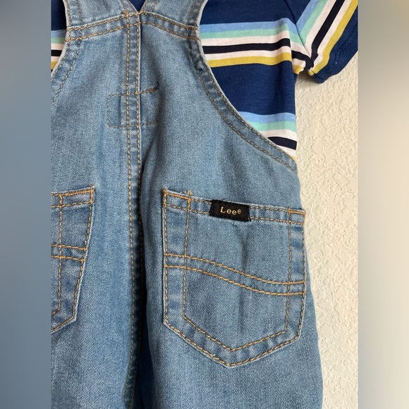 Lee Baby Boy Blue Denim Overalls with Striped Shirt size 3/6M -NWT - Picture 2 of 7